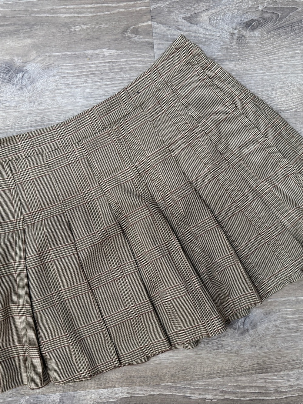 English Factory Plaid Pleated Mini Skirt in Brown and Black